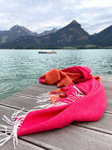 Travel Blanket "Light Companion" of cashmere and merino "Color Blocks Pink Orange"