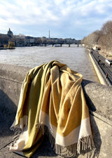 Reisedecke in Gelb und Beige und Grün in Paris als Fashion Accessoire 
