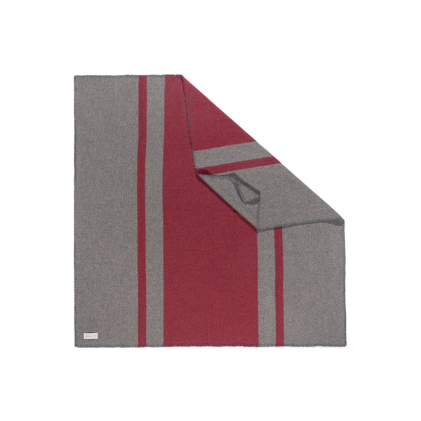 Hundedecke mit Streifenmuster in Grau Rot und quadratisch aus Merino gewebt für Haustiere als Kuscheldecke 