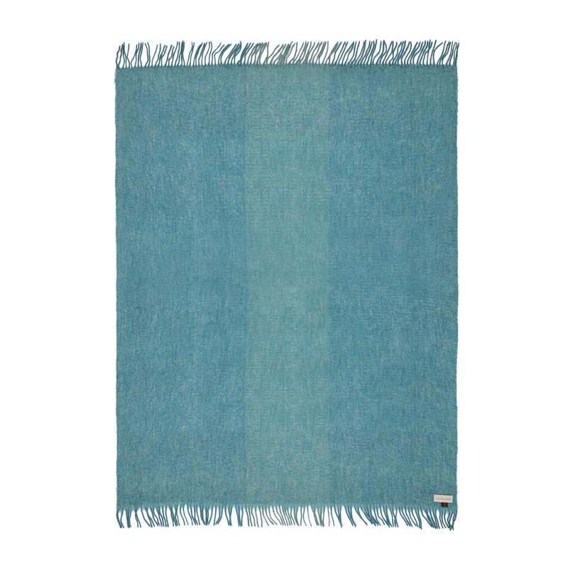 Mohairdecke Wolldecke für Sessel mit buntem grafischen Muster in Farbe tuekis blau aus Wolle und Mohair gewebt als zeitloses Plaid Interieur-Accessoire für Zuhause in luxuriösem Design mit Nachhaltigkeit und das perfekte Geschenk für jedes Sofa und vor Kamin im Chalet