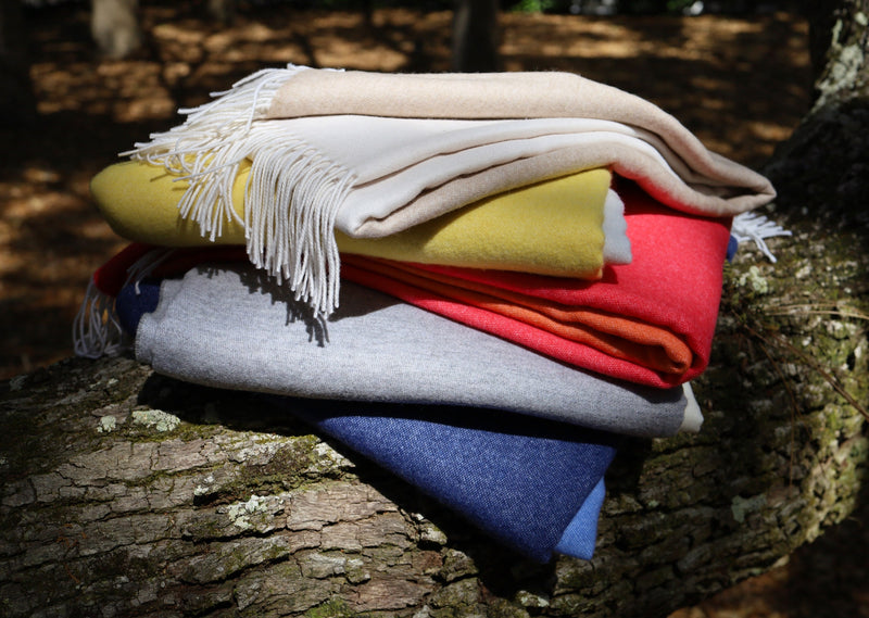 Cashmere blanket Wool blanket in beige white with color block